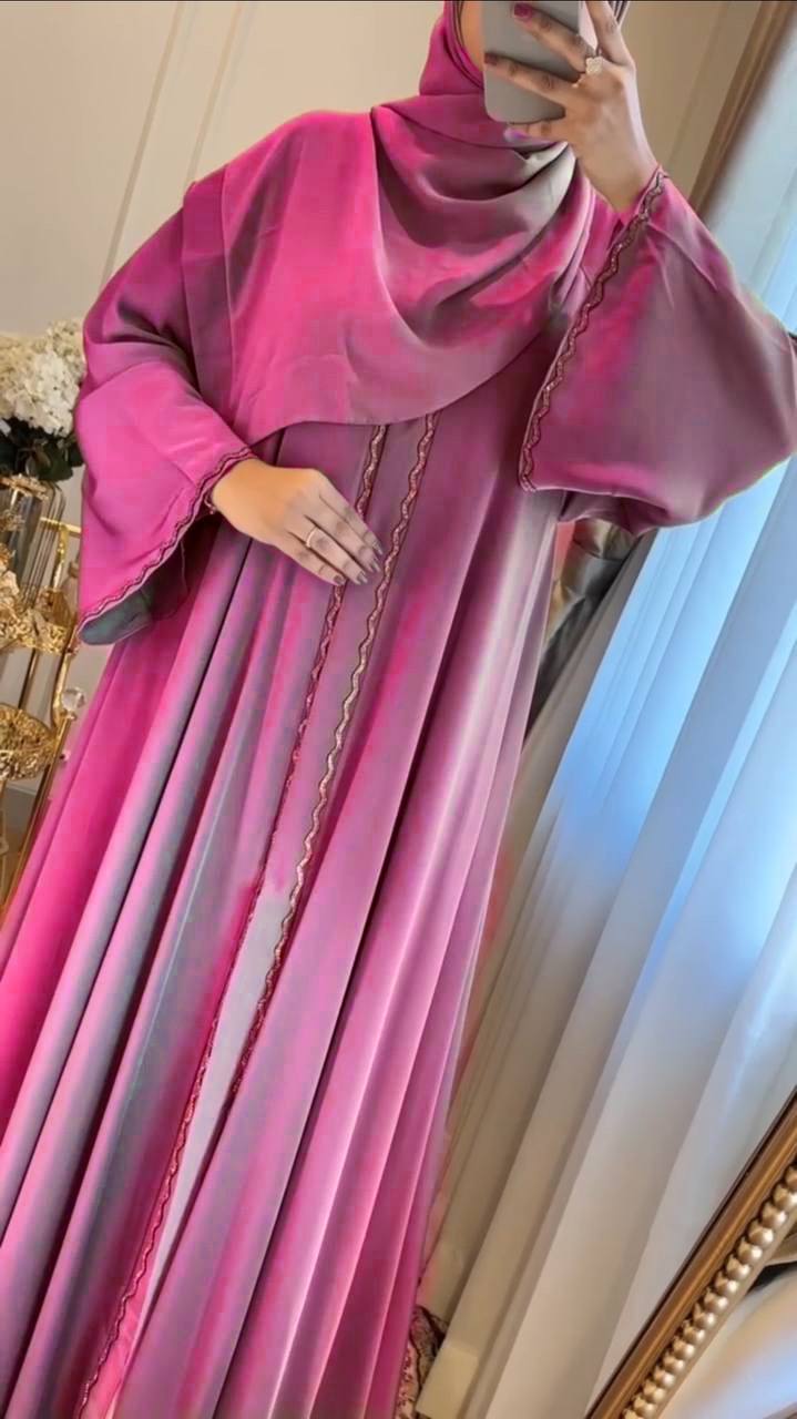 ZAHRA STONE LACE ABAYA PINK ( EID LAUNCH )