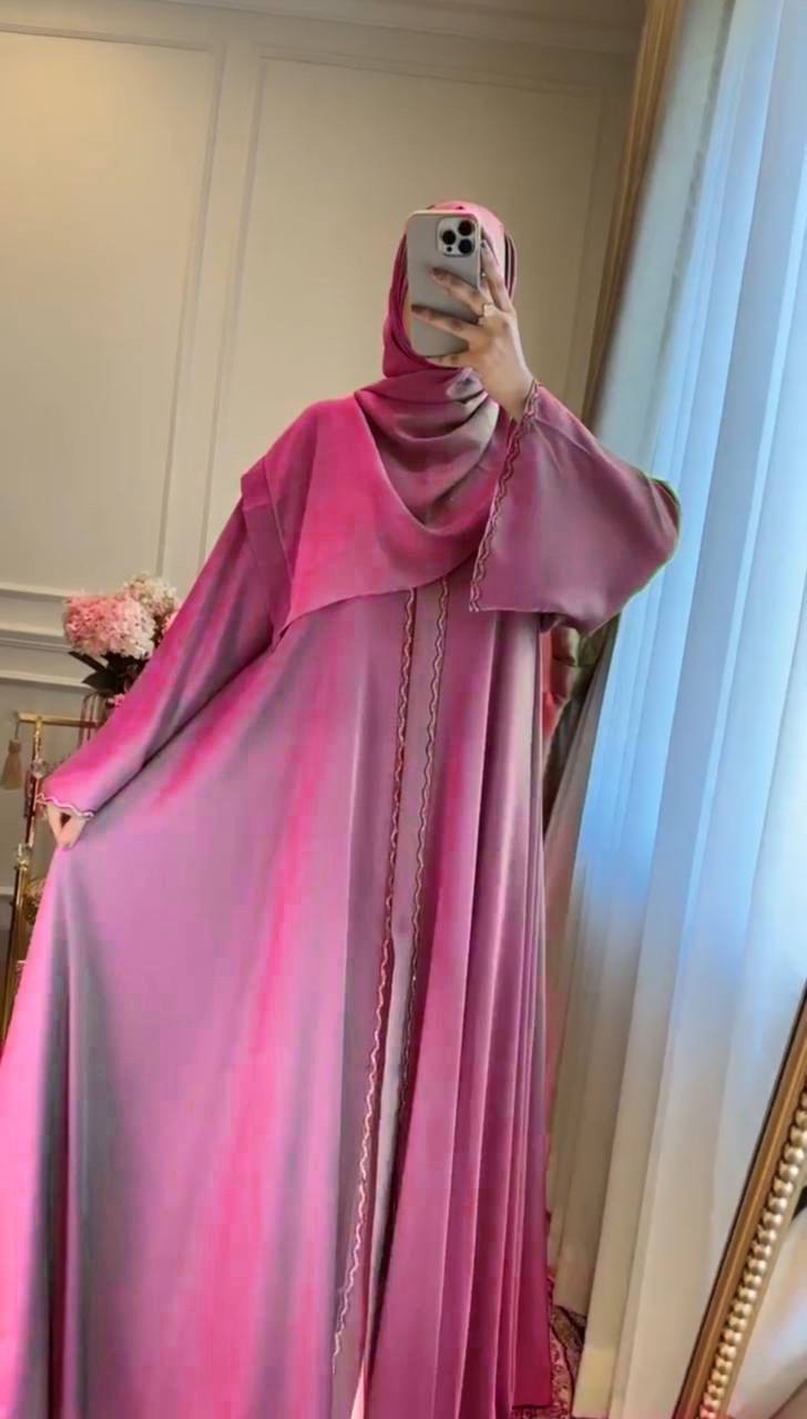 ZAHRA STONE LACE ABAYA PINK ( EID LAUNCH )