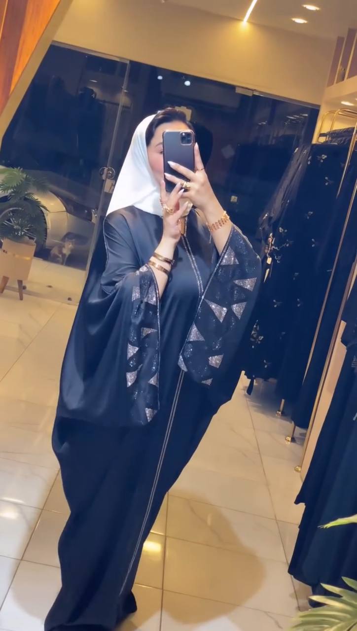 REEM STONE WORK ABAYA | BLACK