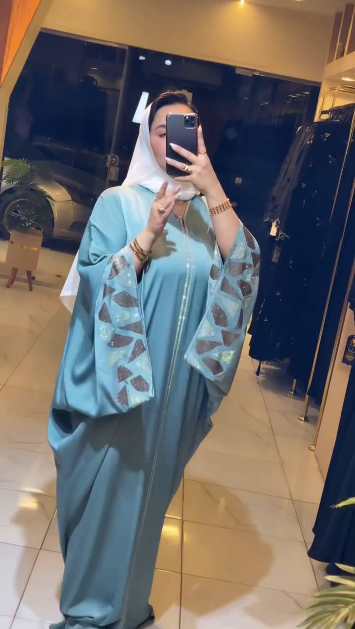 REEM STONE WORK ABAYA | SEA GREEN