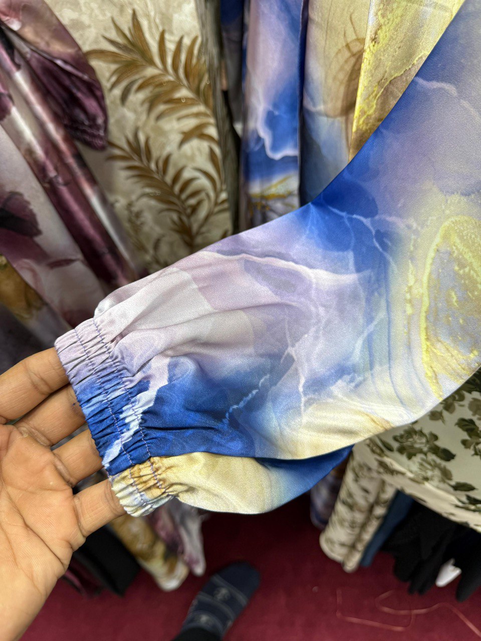 Wardah Printed Front Open Abaya - BLUE