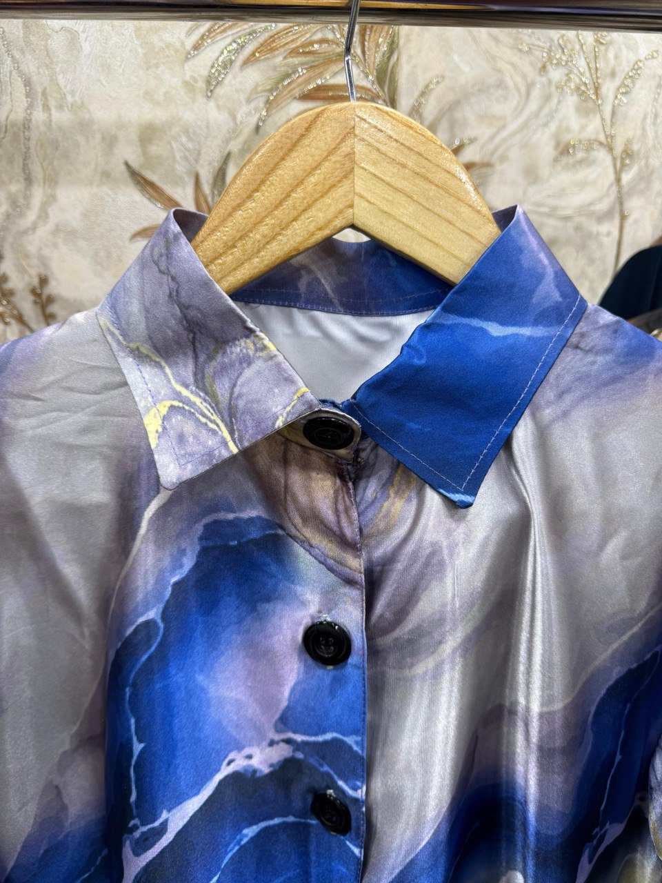 Wardah Printed Front Open Abaya - BLUE