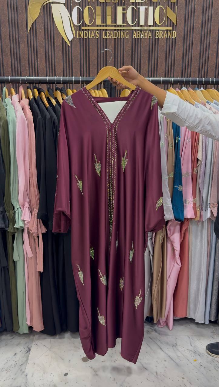 MEHVISH STONE WORK KAFTAN ABAYA | MAROON