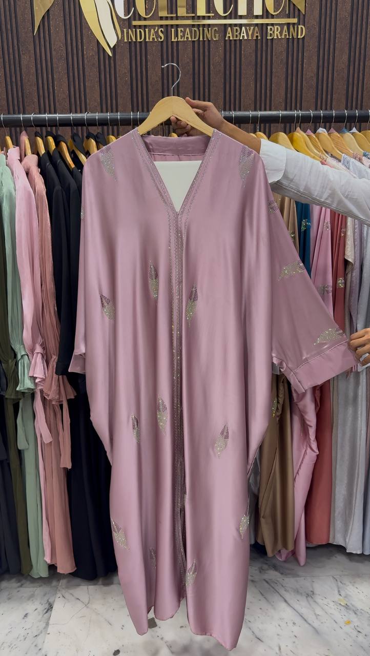 MEHVISH STONE WORK KAFTAN ABAYA | MAUVE PINK