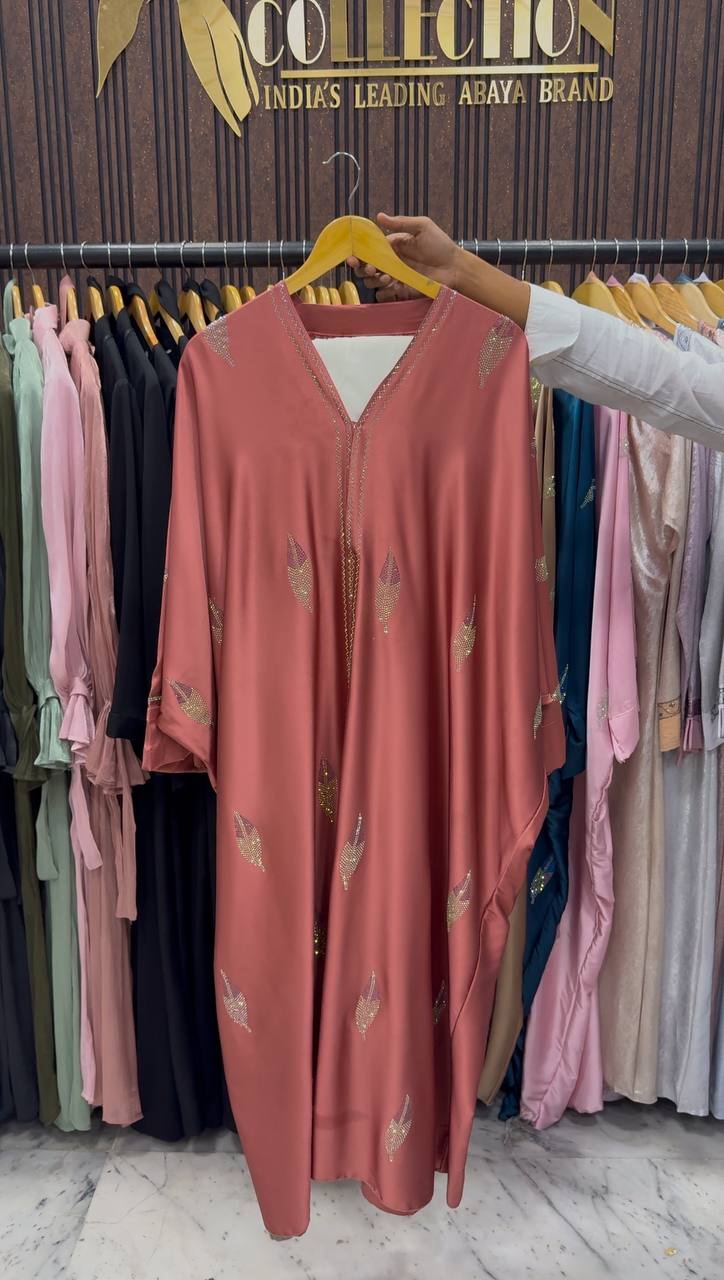 MEHVISH STONE WORK KAFTAN ABAYA | PEACH