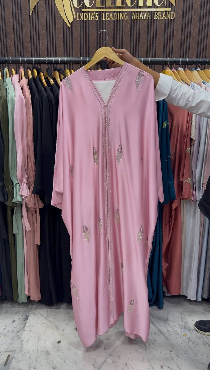 MEHVISH STONE WORK KAFTAN ABAYA | PINK