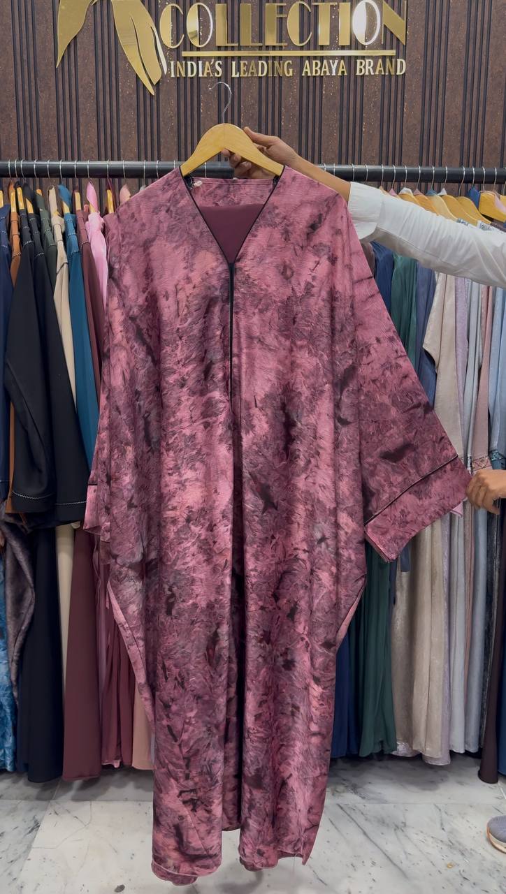 AAYMA PRINTED KAFTAN ABAYA | DARK PINK