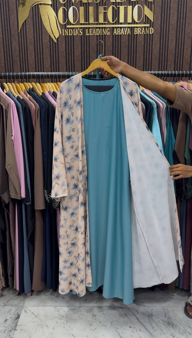 SADAF DOUBLE SHRUG ABAYA | SKY BLUE