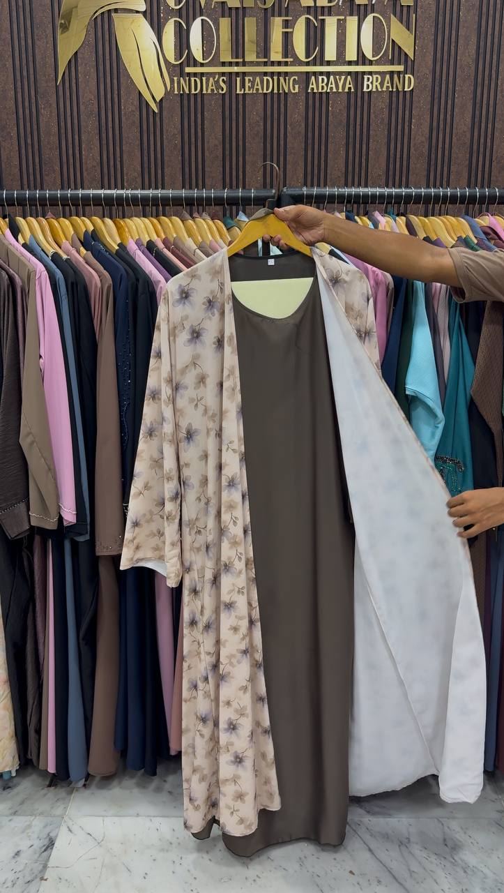 SADAF DOUBLE SHRUG ABAYA | COFFEE