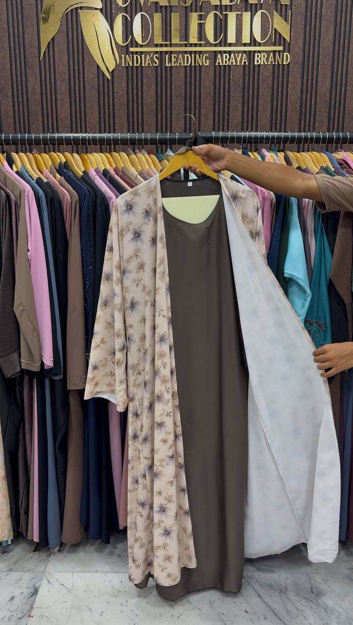 SADAF DOUBLE SHRUG ABAYA | COFFEE