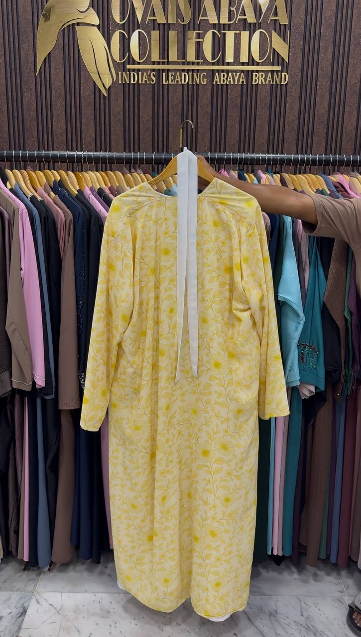 SADAF DOUBLE SHRUG ABAYA | YELLOW