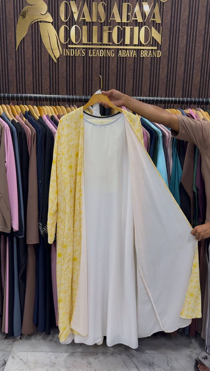 SADAF DOUBLE SHRUG ABAYA | YELLOW