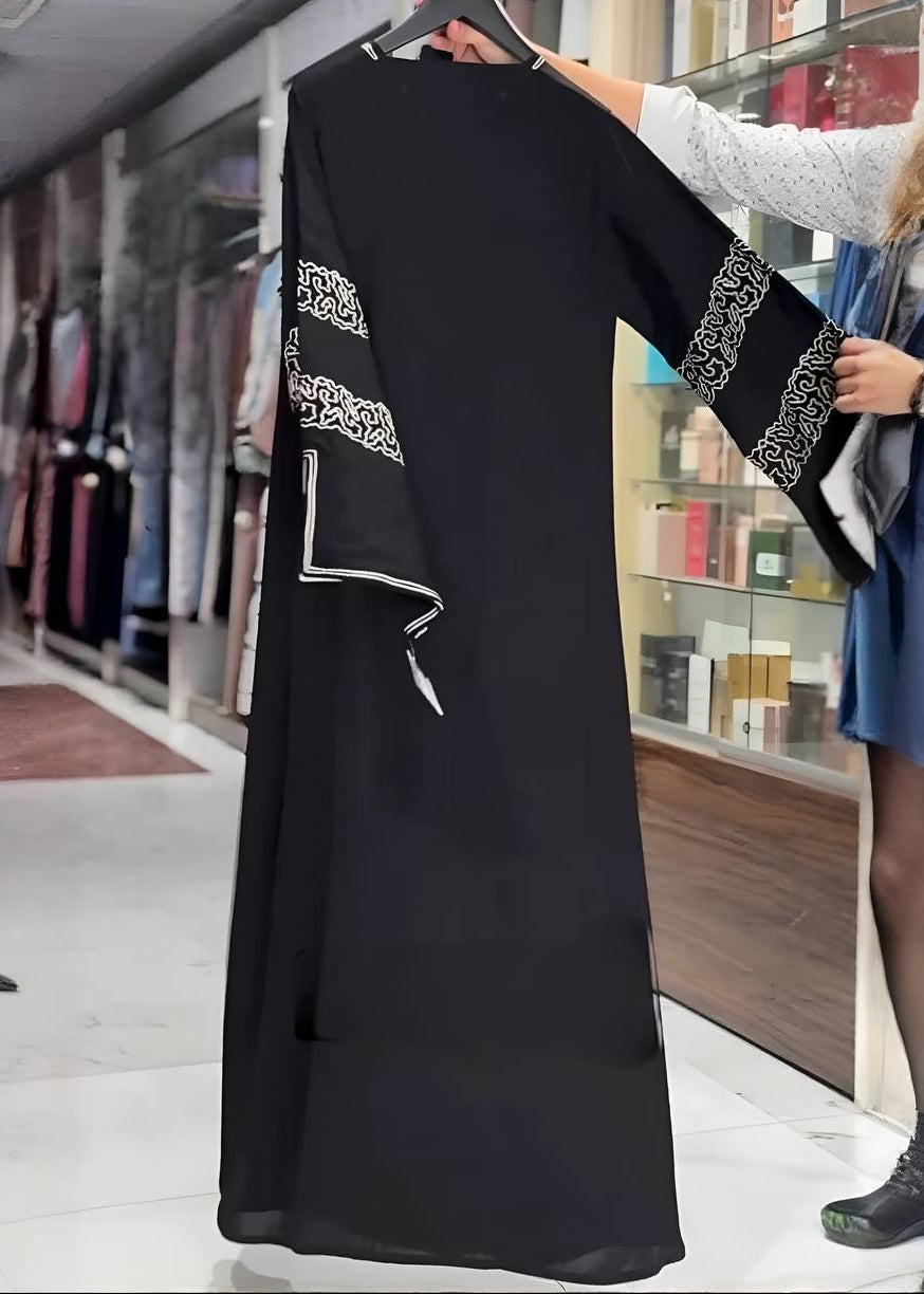 INARA HANDWORK WHITE PIPIN ABAYA | BLACK