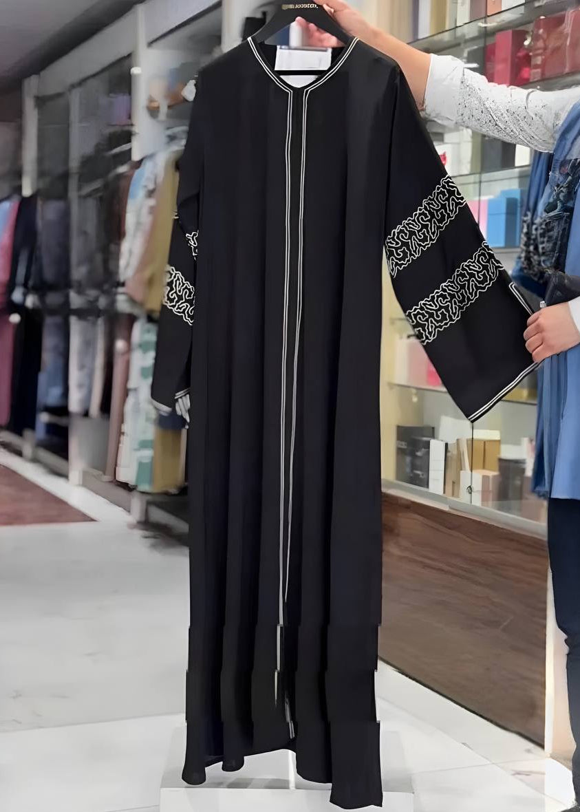 INARA HANDWORK WHITE PIPIN ABAYA | BLACK