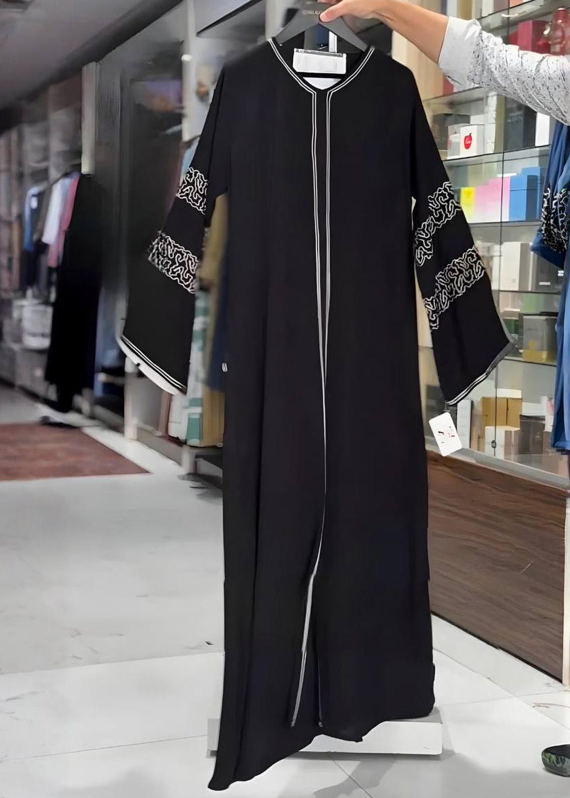 INARA HANDWORK WHITE PIPIN ABAYA | BLACK