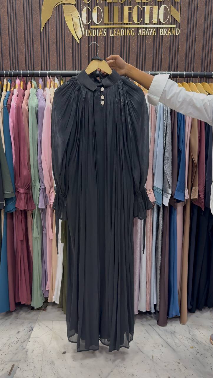 NAGMA ORGANZA CAP ABAYA | BLACK