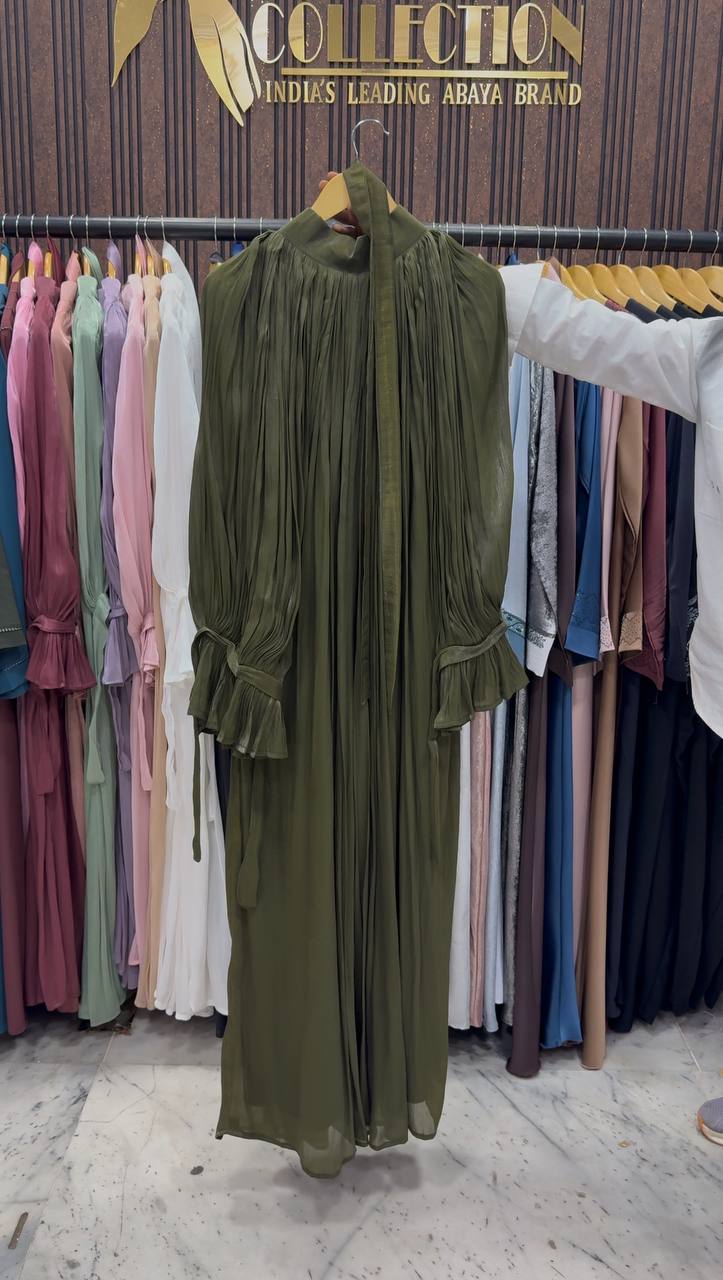 NAGMA ORGANZA CAP ABAYA | OLIVE