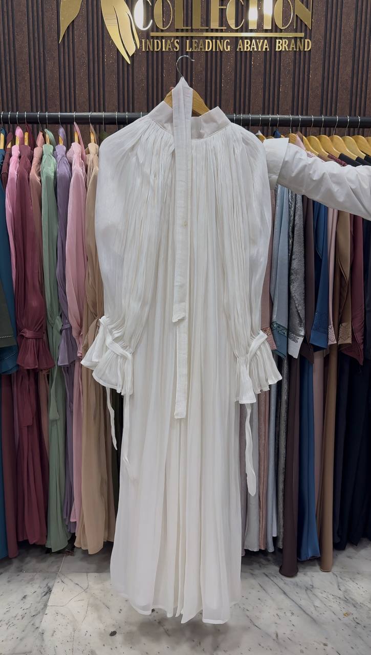 NAGMA ORGANZA CAP ABAYA | WHITE