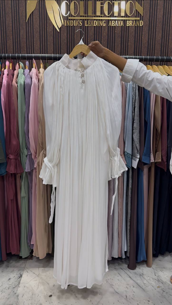 NAGMA ORGANZA CAP ABAYA | WHITE