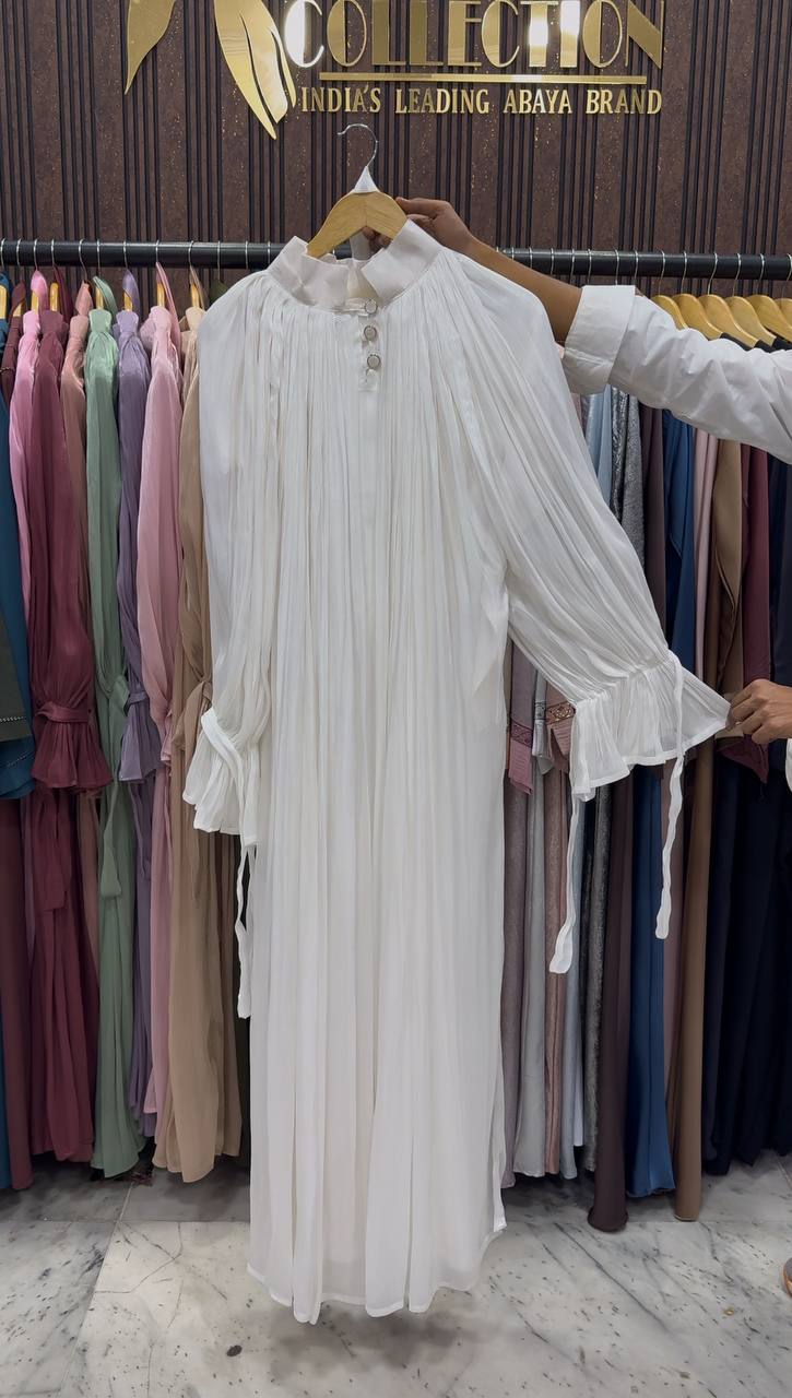 NAGMA ORGANZA CAP ABAYA | WHITE