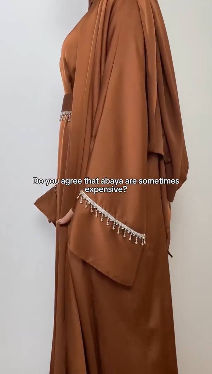 SAFFIA DOUBLE SHRUG LACE ABAYA | COPPER