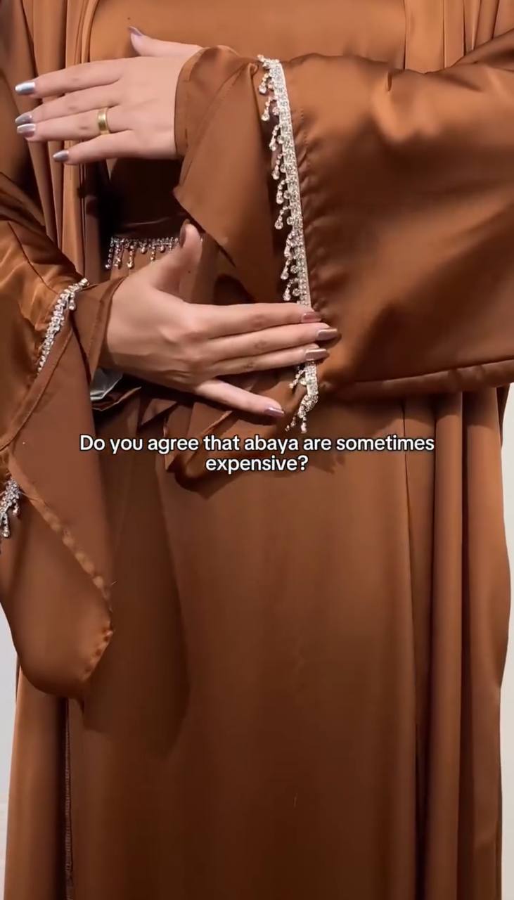 SAFFIA DOUBLE SHRUG LACE ABAYA | COPPER
