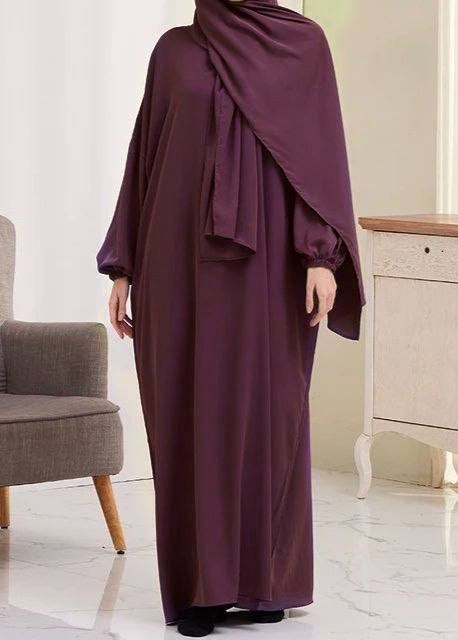 HEEBA LASTIC SLEEVE ABAYA | WINE