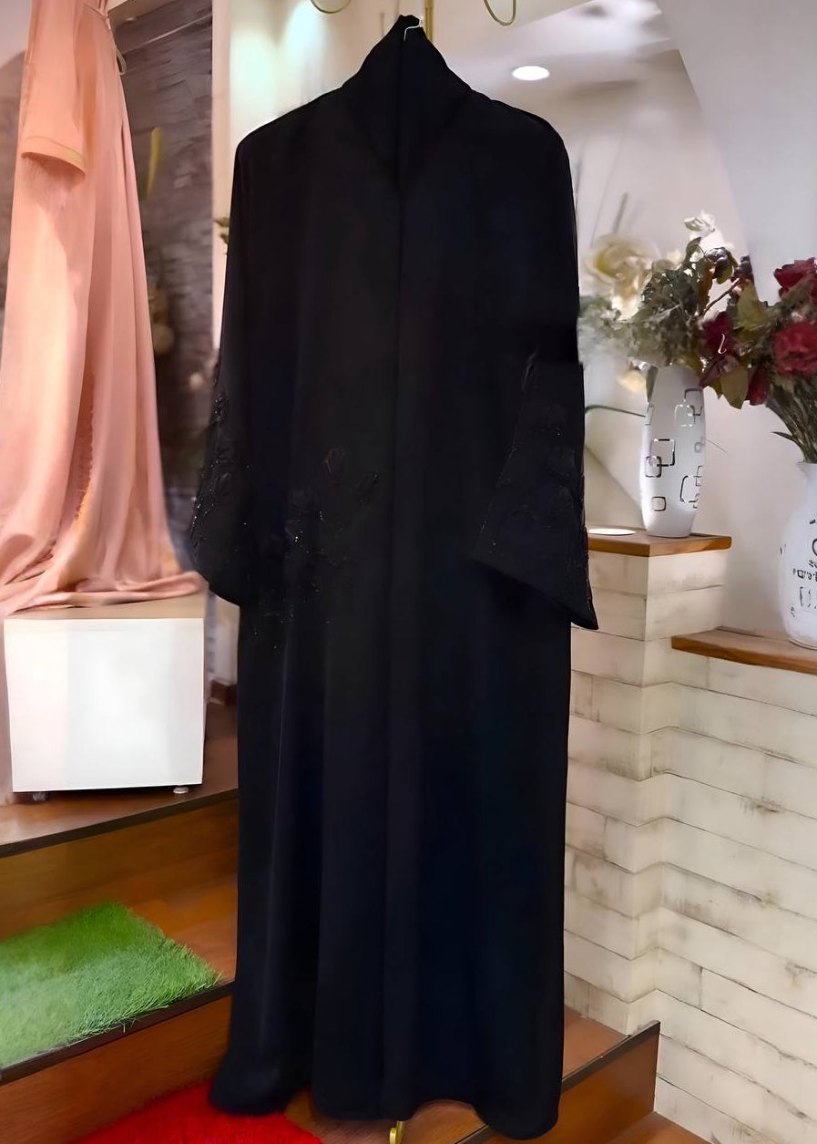AARZOO FLORAL ABAYA | BLACK
