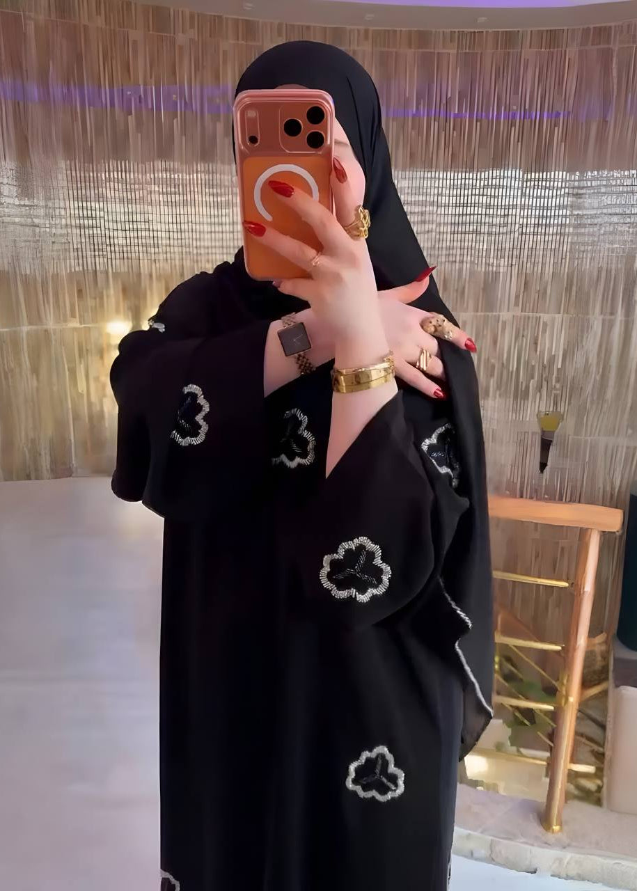 HUSAN FRONT OPEN ABAYA | BLACK
