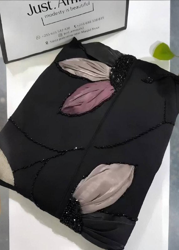 MANSHAH FLORAL ABAYA | BLACK