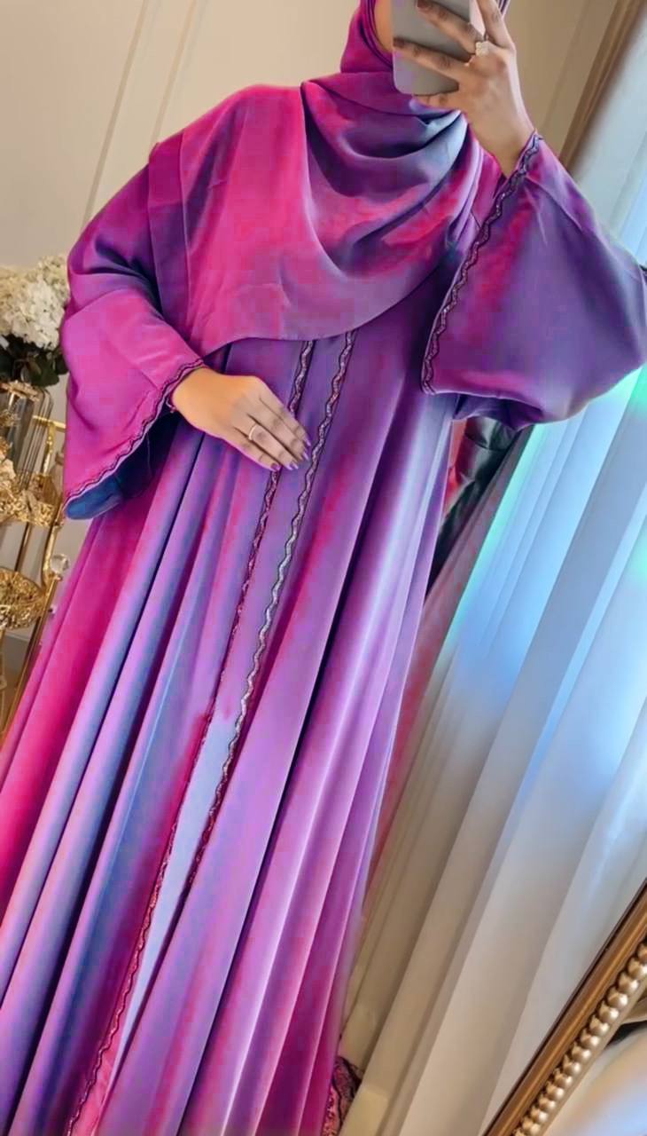 ZAHRA STONE LACE ABAYA | LAVENDER