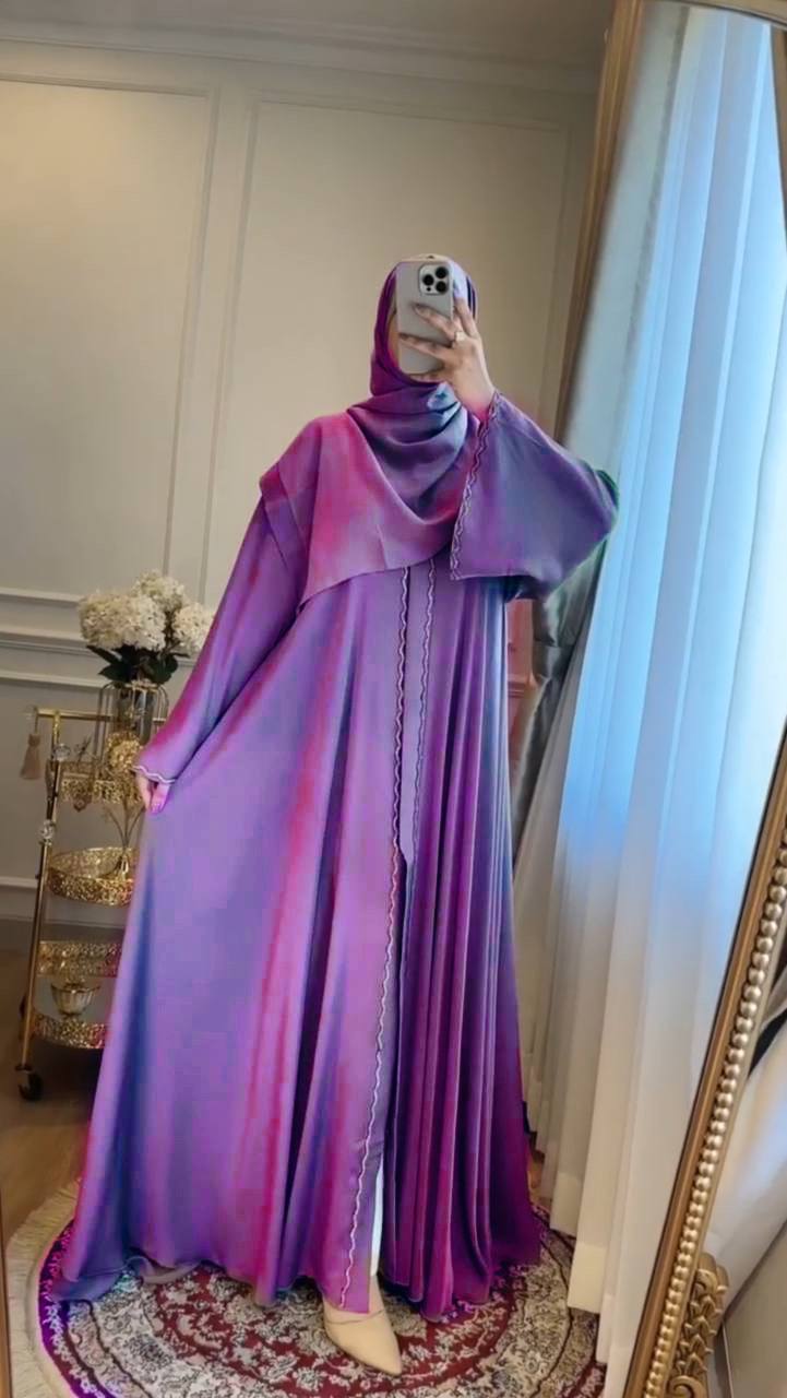 ZAHRA STONE LACE ABAYA | LAVENDER