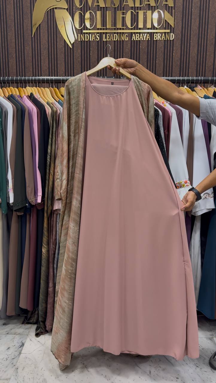 Sabah Double Shrug Smoke Shaded Abaya - PEACH