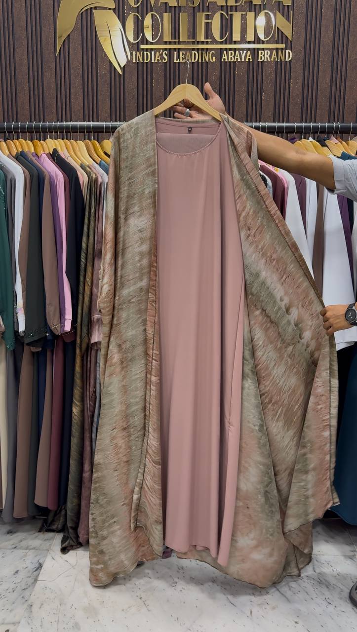 Sabah Double Shrug Smoke Shaded Abaya - PEACH