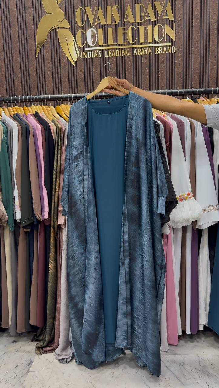 Sabah Double Shrug Smoke Shaded Abaya - TEAL