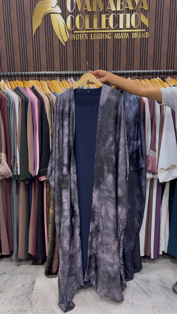 Sabah Double Shrug Smoke Shaded Abaya - BLUE