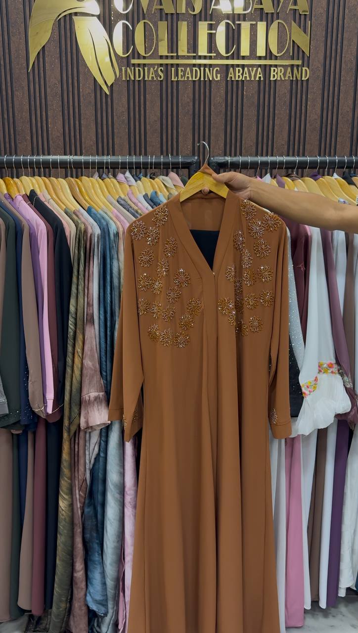 Tazeen Front Open Elegant Abaya - COPPER