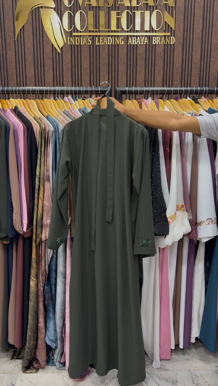 Tazeen Front Open Elegant Abaya - OLIVE