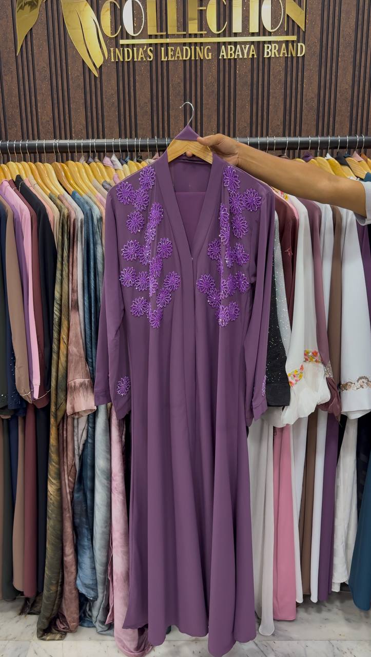 Tazeen Front Open Elegant Abaya - PURPLE