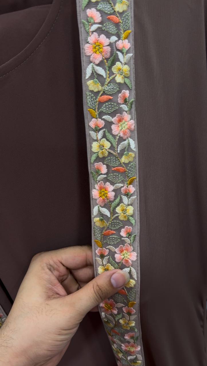 HEER ORGANZA SLEEVE ABAYA | BROWN