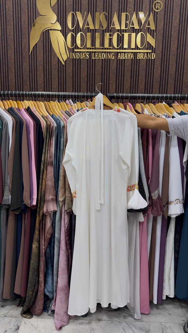 HEER ORGANZA SLEEVE ABAYA | WHITE