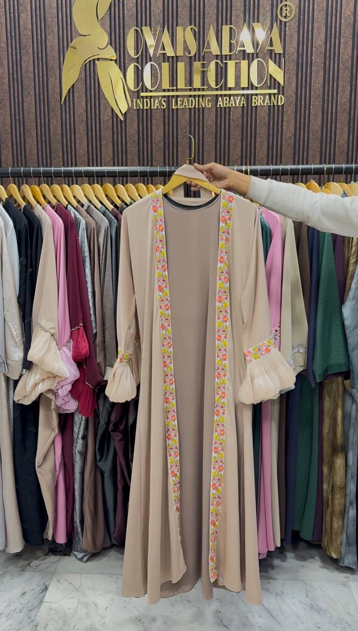 HEER ORGANZA SLEEVE ABAYA | NUDE