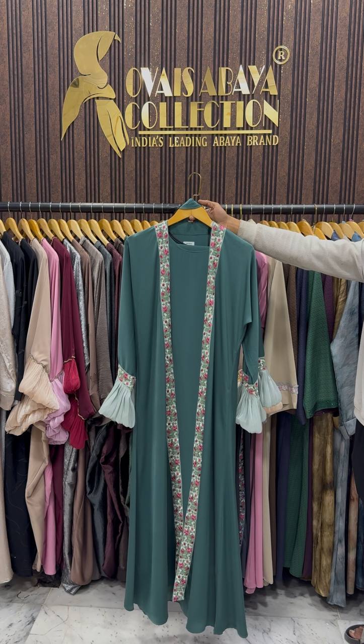 HEER ORGANZA SLEEVE ABAYA | SEA GREEN