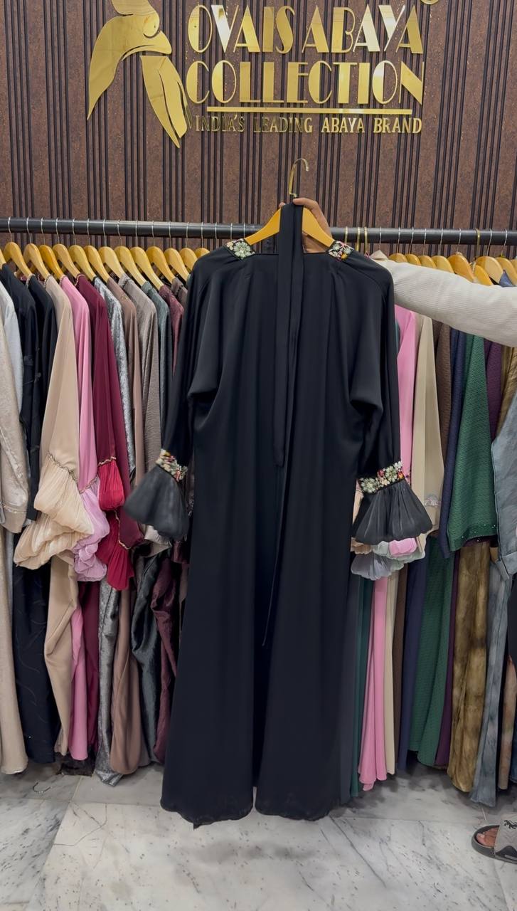 HEER ORGANZA SLEEVE ABAYA | BLACK