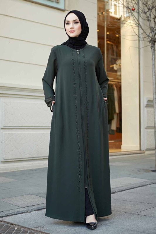 ZAHIYA FRONT OPEN ABAYA | OLIVE