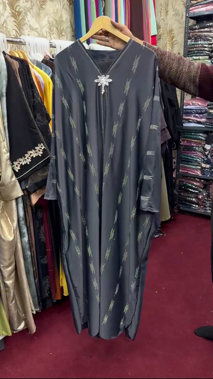 Al-Saima Korean Bridle Kaftan Abaya - DARK GRAY ( NEW LAUNCH )