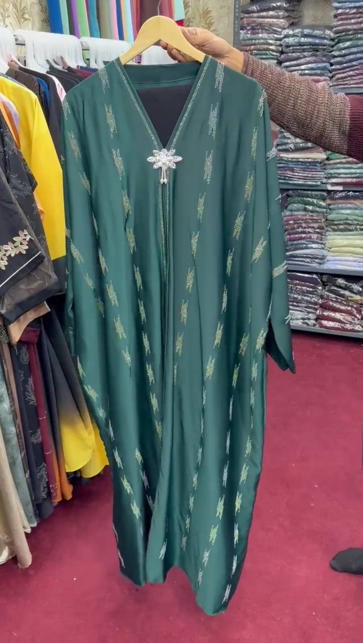 Al-Saima Korean Bridle Kaftan Abaya - BOTTLE GREEN ( NEW LAUNCH )