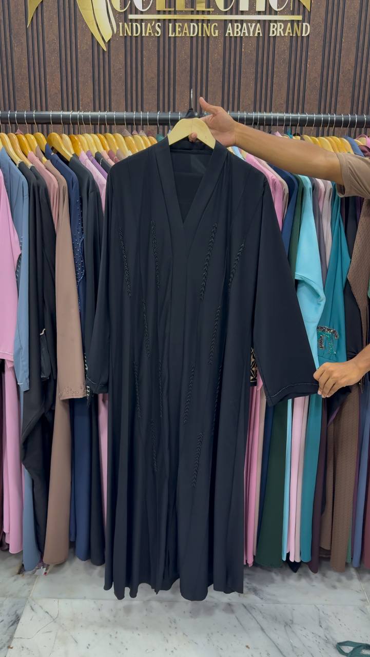 FABIHA FRONT OPEN ABAYA | BLACK