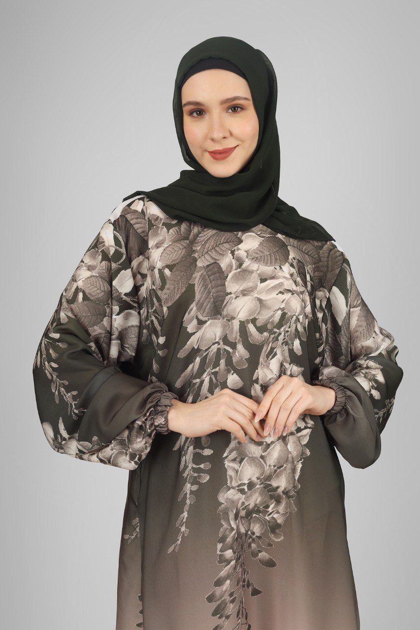 ALIZA PRINTED ABAYA | OLIVE