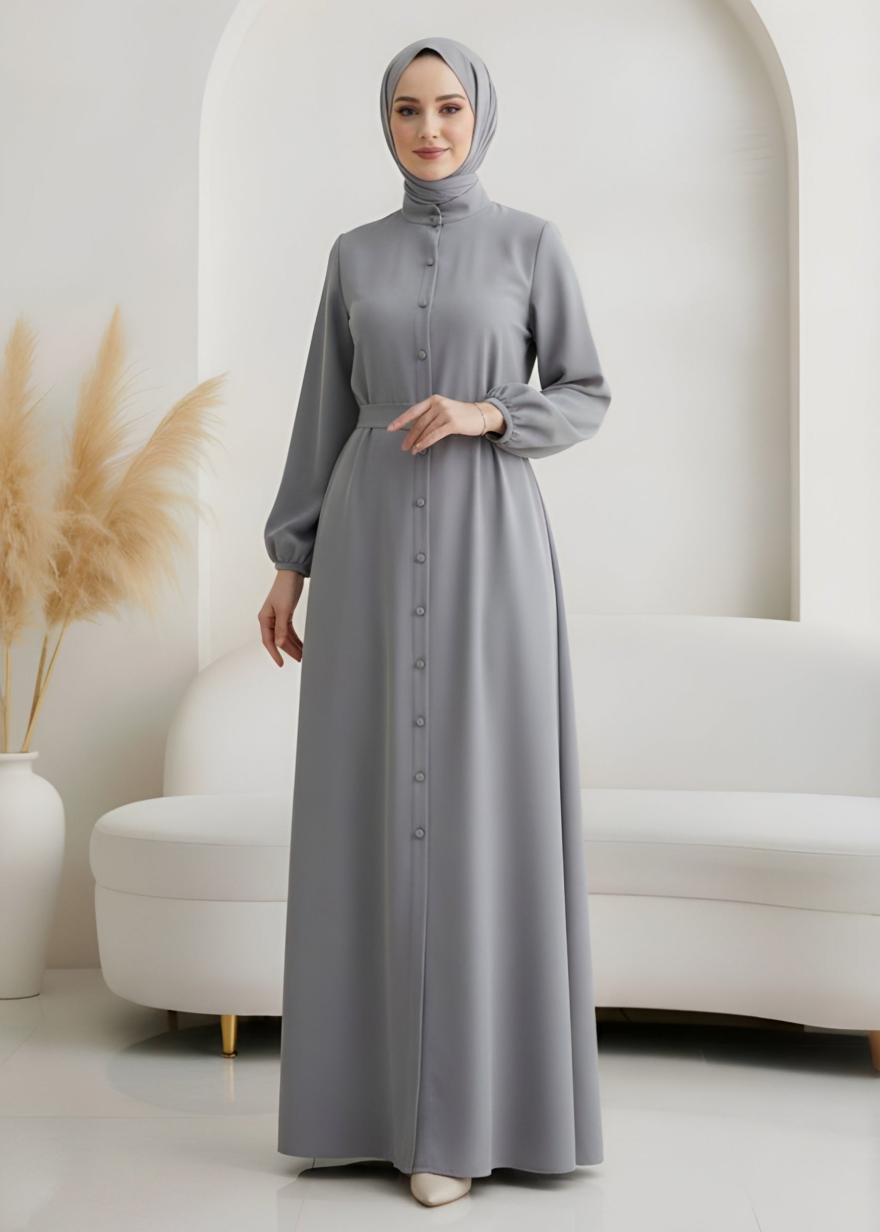AYESHA FRONT OPEN ABAYA | GRAY